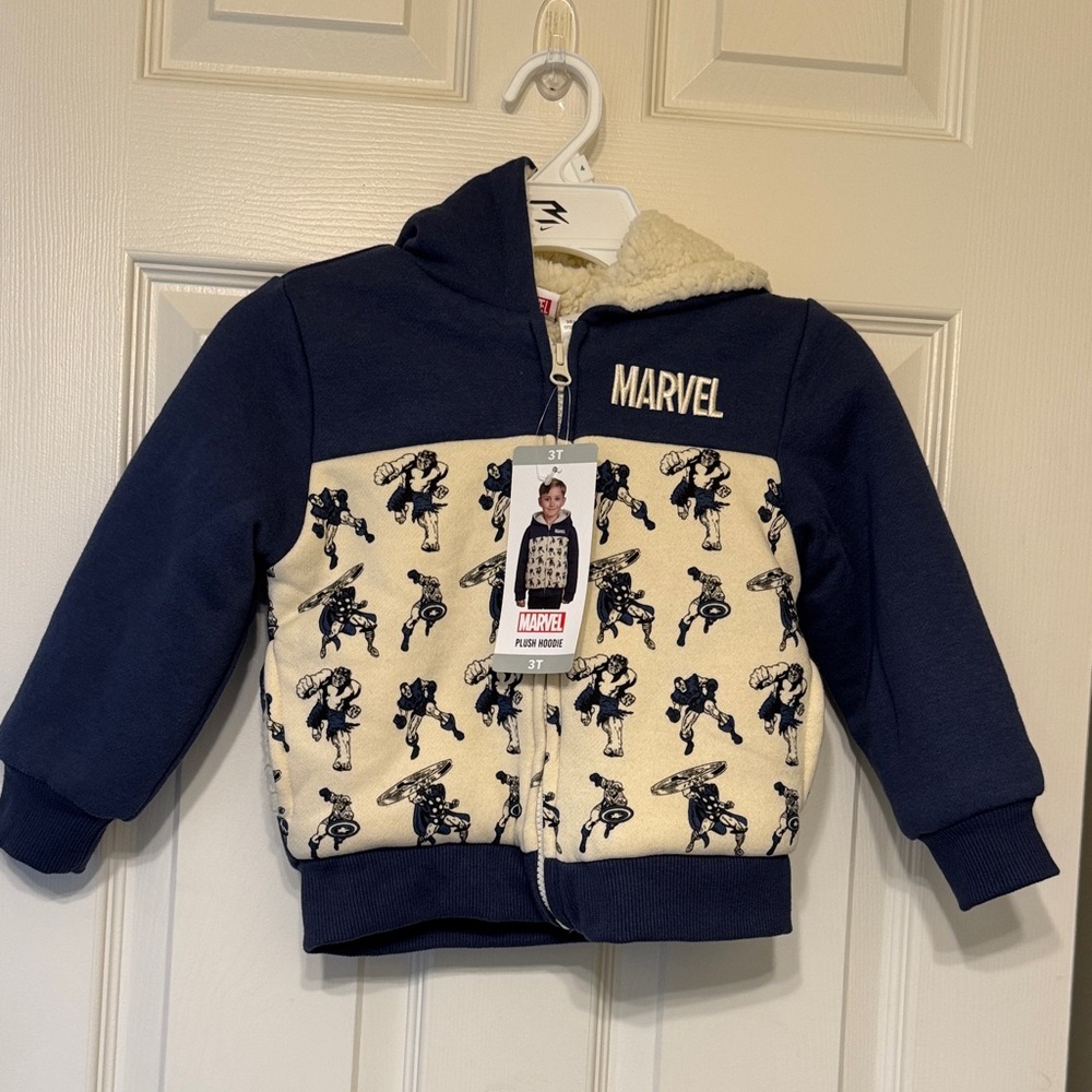 3T Marvel Kids Navy and Cream Zip-Up Hoodie